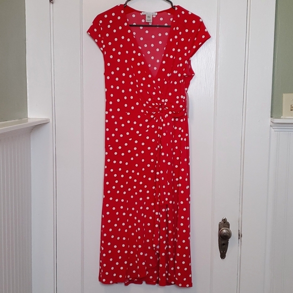 Robbie Bee Dresses & Skirts - Robbie Bee Red Polka-dot Faux Wrap Dress